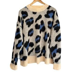 The Korner Blue Cheetah Mohair Wool Blend S/M Sweater Pullover